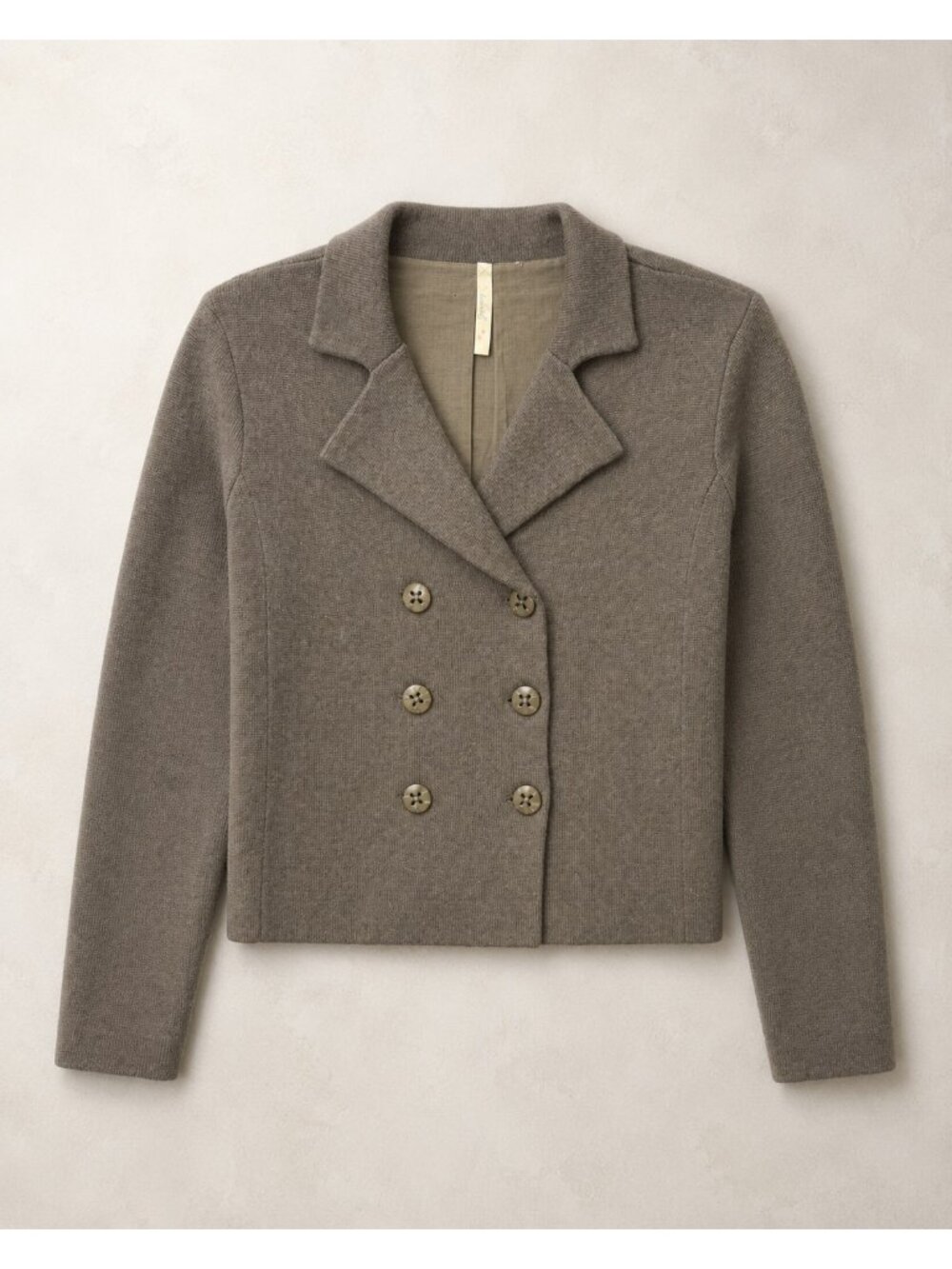 Easel Womens Taupe Double-Breasted Cropped Blazer With Button Details And Notche